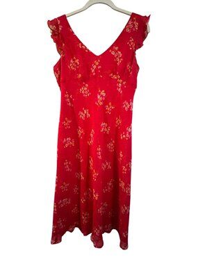 Ann Taylor Red Sheath Midi Dress V-Neck Flowy 10 Petite